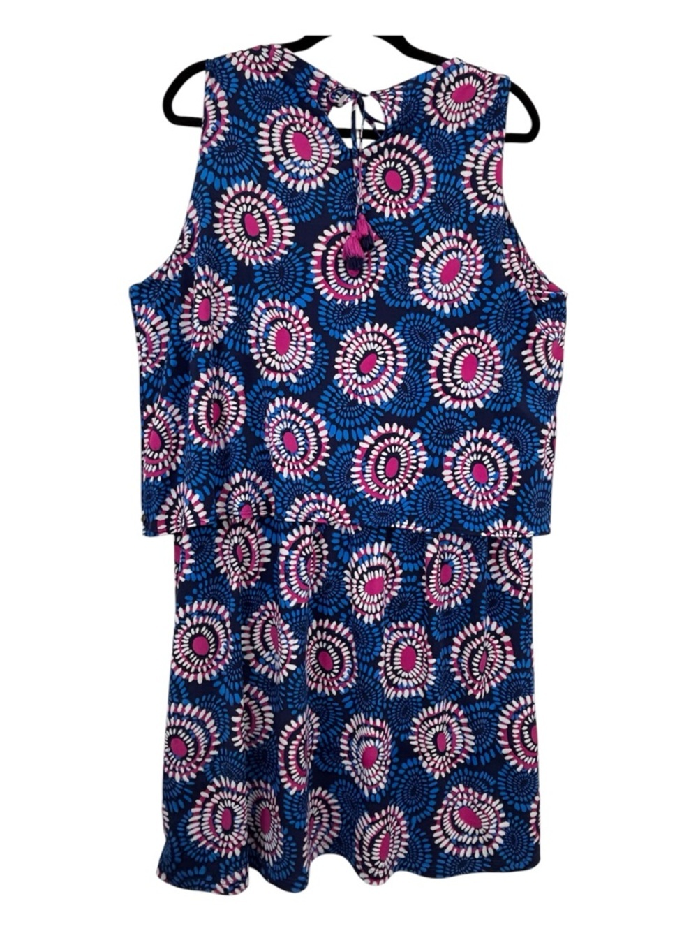 Hatley Blue Pink Geometric Print Sleeveless Dress Size XL Boho Tassel Summer - Picture 2 of 14